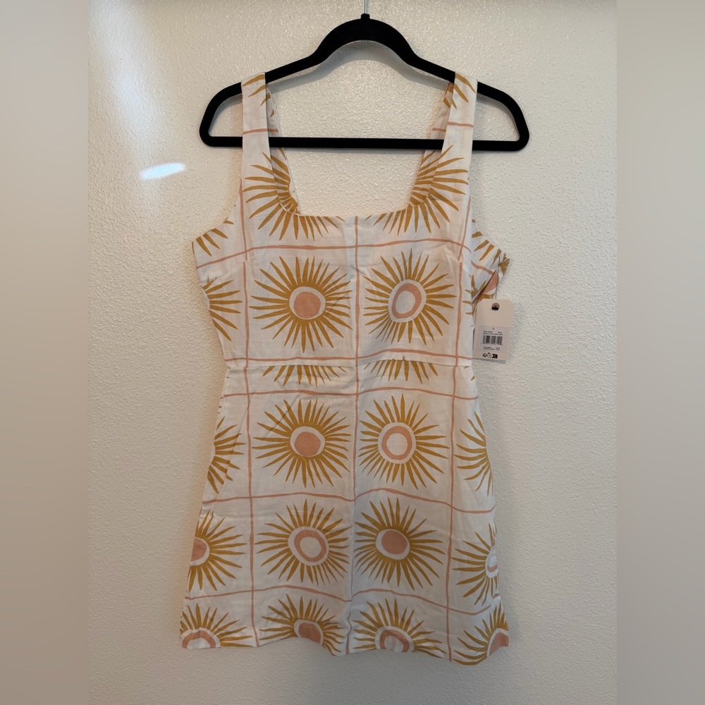 Billabong Linen Blend Dress Sun Print Size L NWT